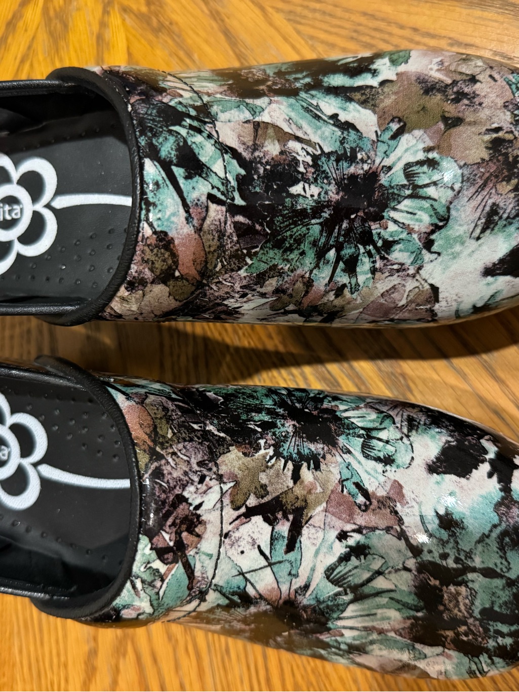 Dansko Floral Slip-On Clogs In Teal, Black And Brown